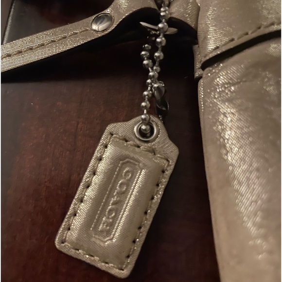 Coach Champagne Gold Shimmer Signature Leather Wristlet - Picture 2 of 8